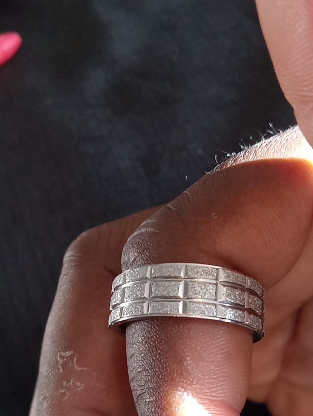 Silver-Tone Textured Triple-Row Band Ring